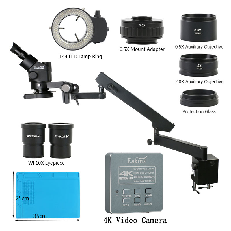 Simul-Focal Industrial Microscope 4K Hdmi - 관절 암 기둥 클램프 줌 시뮬
